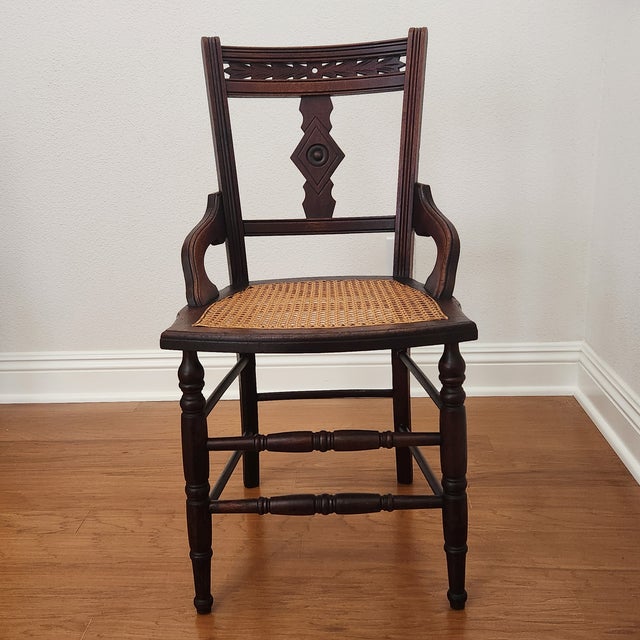 Victorian Antique Eastlake Victorian Side or Desk Chair With Caned Seat For Sale - Image 3 of 10