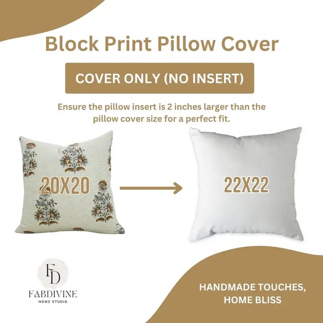 Not Yet Made - Made To Order Fabdivine Handmade Block Printed Cushion Cover 22x22 Inch Cotton Linen-Govardhan For Sale - Image 5 of 5