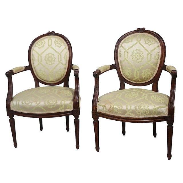 Pr. French Lous XVI Style Fauteuil Side Chairs For Sale - Image 11 of 12