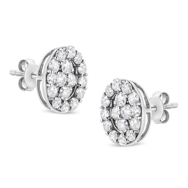 .925 Sterling Silver 1 1/2 Cttw Round-Cut Diamond Oval Shaped Stud Earrings, A Pair For Sale - Image 4 of 6