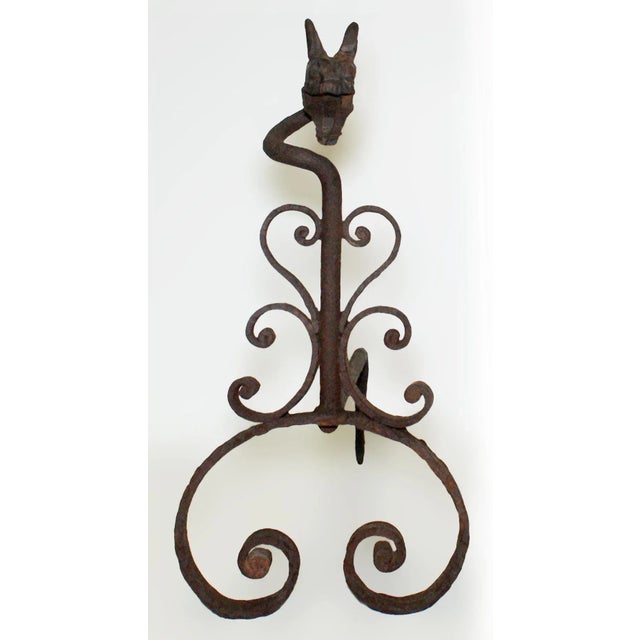 Folk Art Antique Folk Art Wrought Iron Andirons - A Pair For Sale - Image 3 of 5