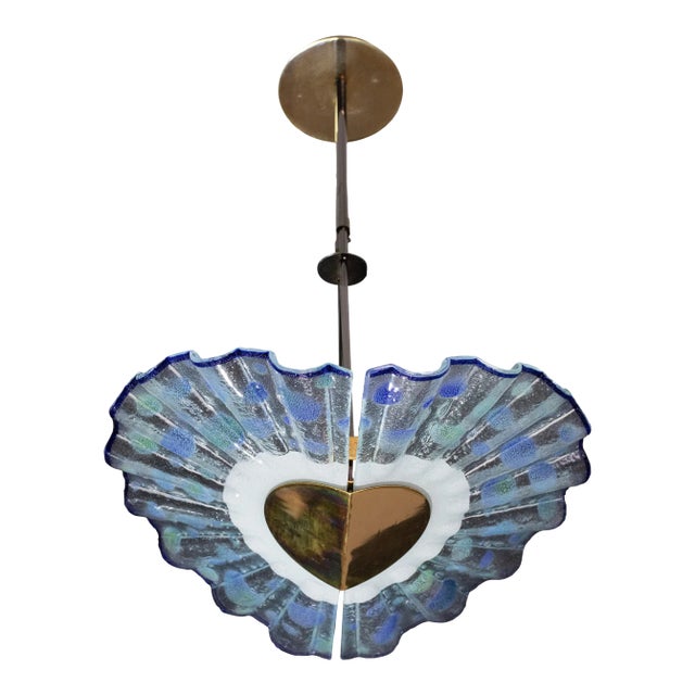 Blue Murano Glass Pendant in the Shape of a Fan, 1970s For Sale
