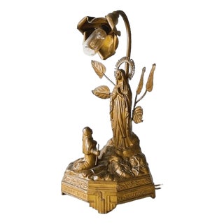 Antique Brass Lourdes Souvenir Lamp, 1910s For Sale