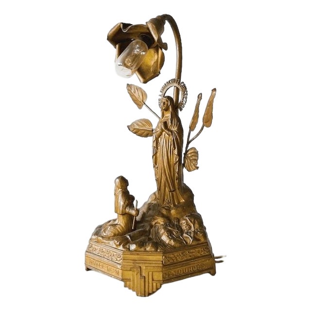 Antique Brass Lourdes Souvenir Lamp, 1910s For Sale
