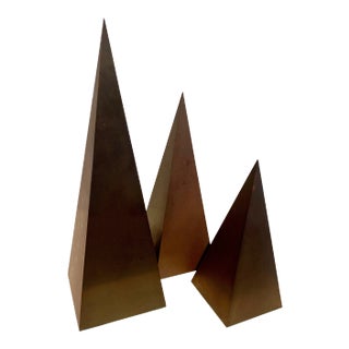 Mid-Century Modern Brass Triangular Obelisks - Set of 3 For Sale