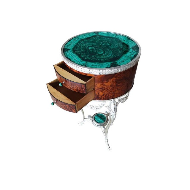 Brown Antique French Malachite and Silvered Bronze Occasional Tables, 20th Century, Set of 2 For Sale - Image 8 of 13
