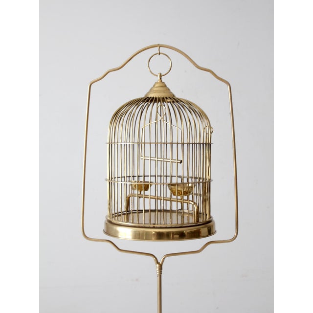 Vintage Brass Bird Cage With Stand For Sale - Image 10 of 12