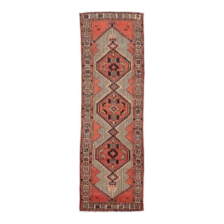 Mid-Century Hand-Knotted Vintage Kurdish Wool Hallway Runner Rug With Geometric Tribal Medallions For Sale