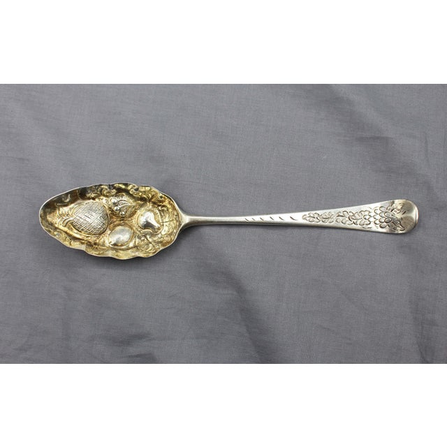 Sterling silver & gold wash pair of George II tablespoons, English. Hanoverian pattern converted in the late 19th century...