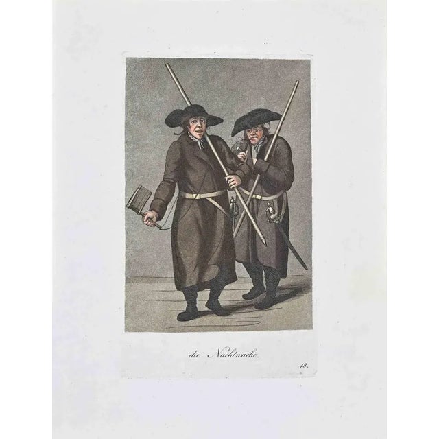 Hand-colored etching by Christoph Suhr in 1808. Belongs to the series "Der Ausruf in Hamburg dargestellt in einhundert und...