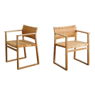 Danish Mid Century Wood & Rattan BM-61 & BM-62 Dining Chairs by Børge Mogensen, 1960s, Set of 14 For Sale