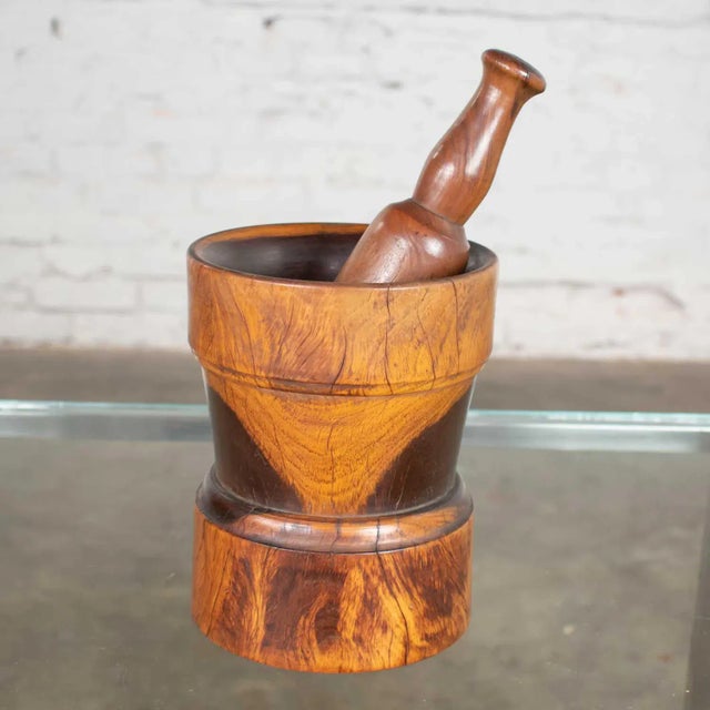 Wood Vintage Mid-Century Modern Mortar and Pestle or Objet d'Art Hand Turned Wood For Sale - Image 7 of 12