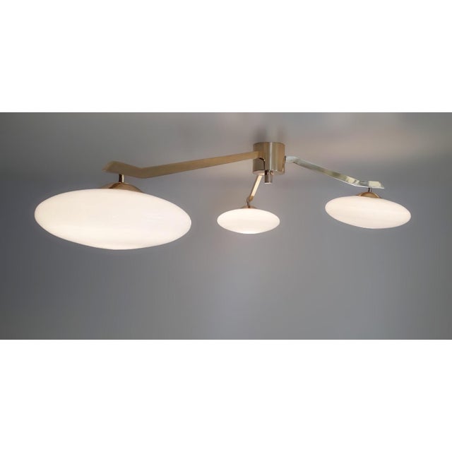 Trio Angolo Polished Brass Glossy White Glass Flush Mount by Fabio LTD For Sale - Image 6 of 7