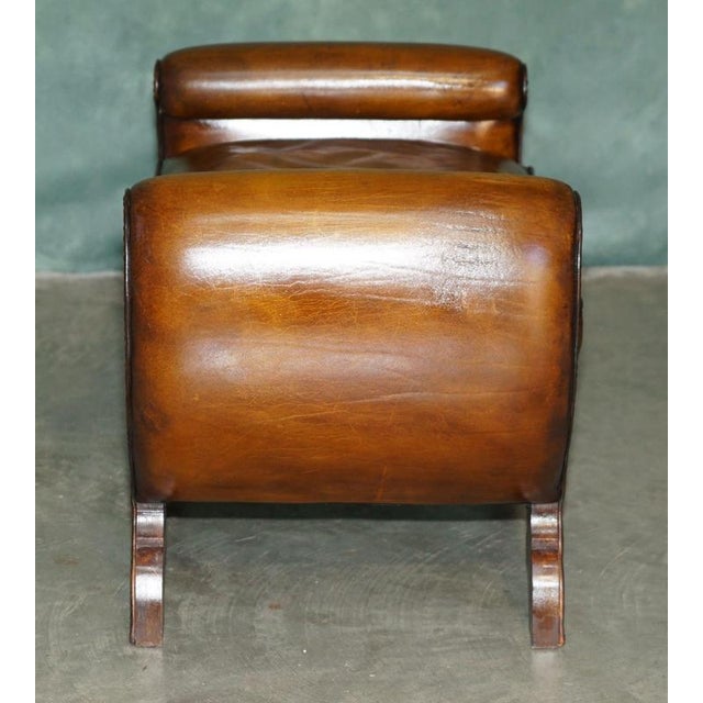 Antique Edwardian Sculptural Leather Scroll End Ottomans, 1910, Set of 2 For Sale - Image 11 of 18