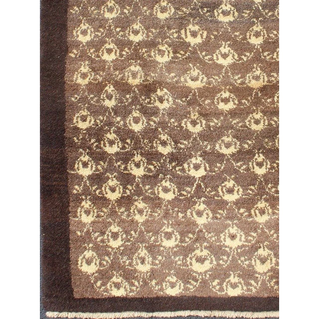 Measures: 3'2 x 6'3. Vintage Turkish Tulu Rug with Repeating Ivory Motifs on Faded Chocolate Brown. Keivan Woven Arts /...