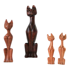 Mid-Century Hand Carved Siamese Cats S/4