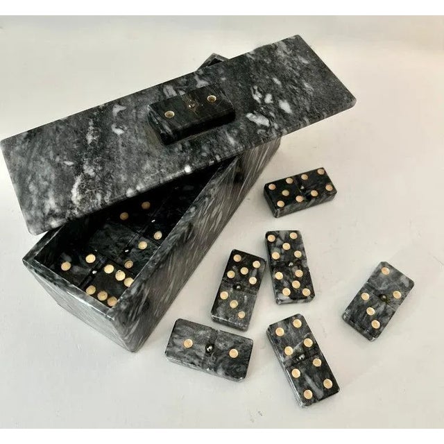 Mid 20th Century Domino Set of Carrara Marble in Lidded Marble Casket Case For Sale - Image 5 of 12