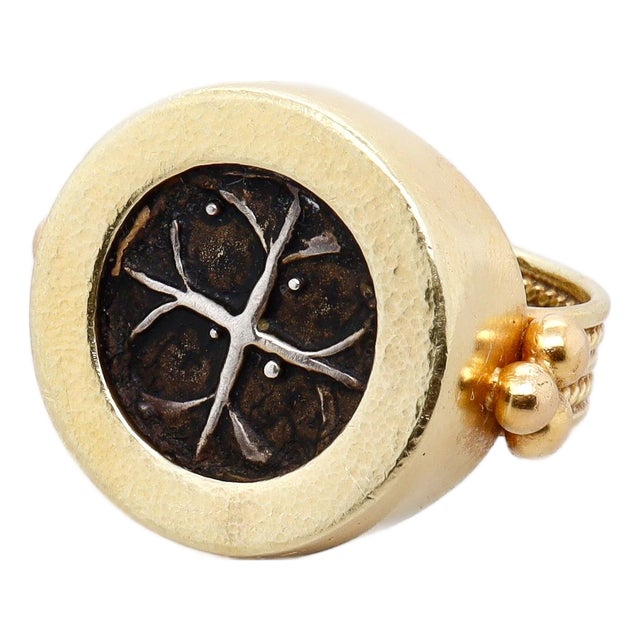 Retro 18k Signet Ring With an Ancient Athenian Drachma Coin For Sale