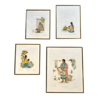 Four 1980’s Mexican Folk Art Embossed Lithographs - Set of Four For Sale