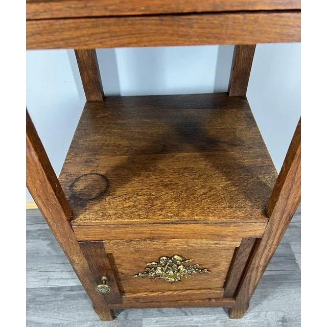 Metal Antique French Oak Bedside Tables with Marble Tops, Set of 2 For Sale - Image 7 of 11