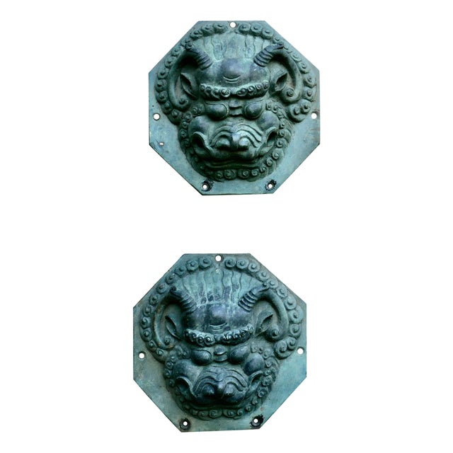 Chinese Foo Dog Foo Lion Door Plates, Set of 2 For Sale