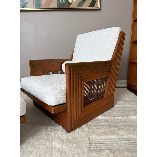 Mid 20th Century Vintage Cane Chair and Ottoman Set For Sale - Image 5 of 12