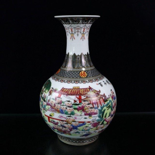 Vintage Famille Rose Vase With "Hundred Children" Motif For Sale - Image 9 of 9