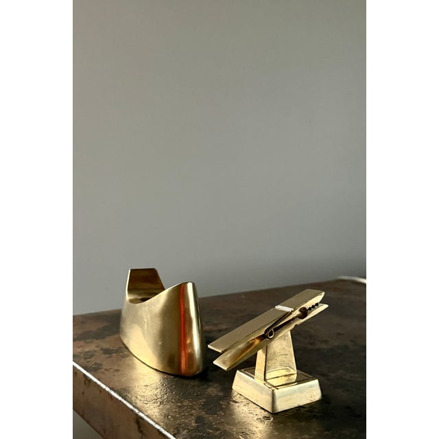 Cast Brass Tape Dispenser + Brass Clothespin Card Holder, Set of 2 For Sale - Image 6 of 17
