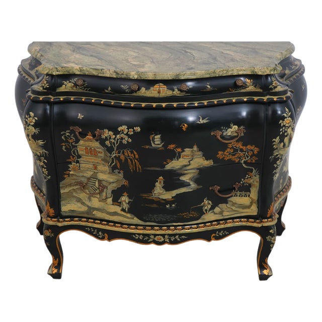 Italian Hand Paint Decorated Chinoiserie Commode Chest For Sale