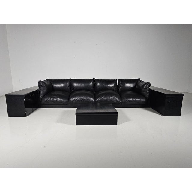 Down Sofa in Black Leather by Carlo Bartoli for Rossi di Albizzate, 1970s, Set of 2 For Sale - Image 14 of 14