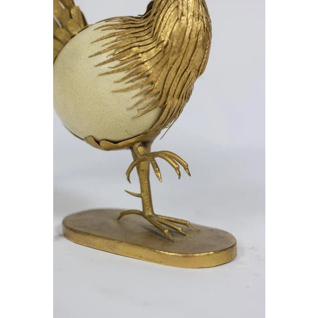 Gilded Brass Rooster in Ostrich Egg, 1970s For Sale - Image 9 of 12