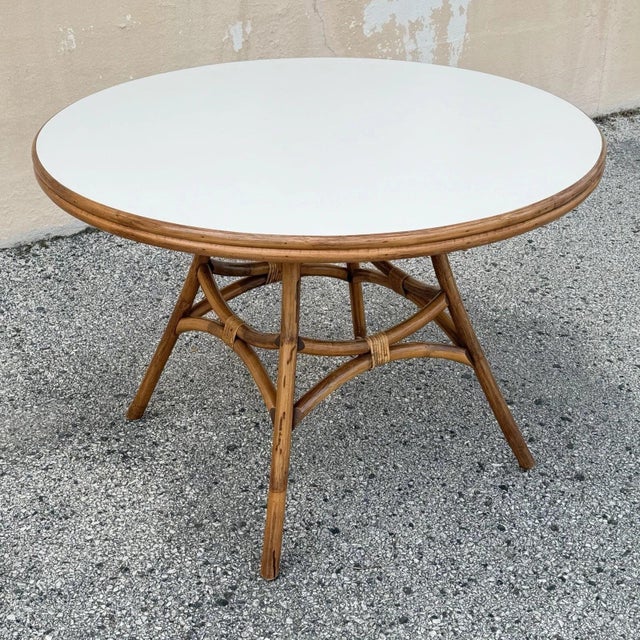 Vintage Hollywood Regency Bentwood Rattan Bamboo Swivel Chair Dining Set - 5 PCS For Sale - Image 14 of 18