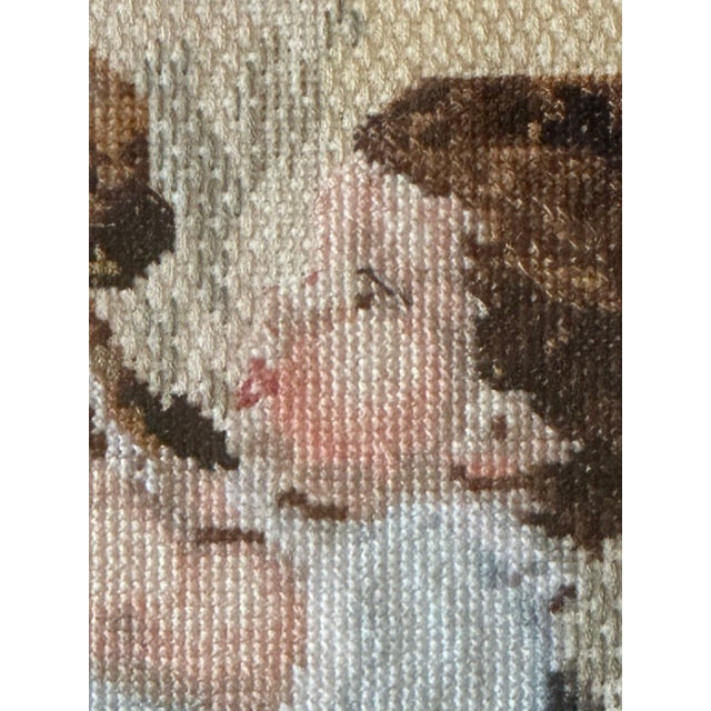 Late 20th Century Vintage Set of 2 Framed Needlepoint Art Child & Dog Gold Frames Cottagecore 20.5x17" For Sale - Image 5 of 9