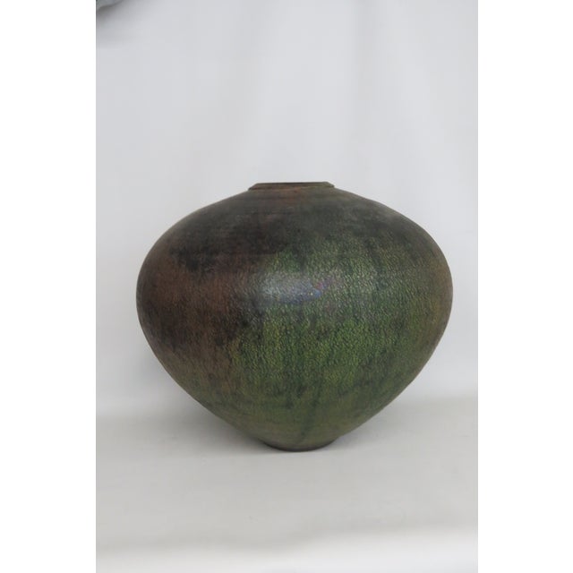 Harvey Sadow Style Raku Art Pottery Vase 1983 Large Round Stoneware Vessel 4999b For Sale - Image 4 of 16