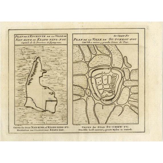 Antique Map of Cities Nanking and Suzhou in the Jiangsu Region, 1758 For Sale