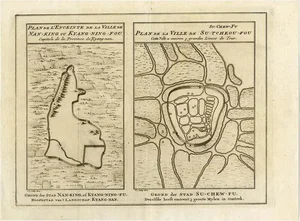 Antique Map of Cities Nanking and Suzhou in the Jiangsu Region, 1758