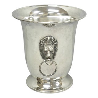 Vintage English Regency Silver Plated Lion Head Champagne Chiller Ice Bucket For Sale