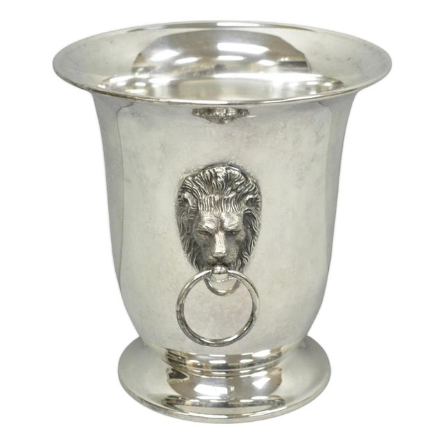 Vintage English Regency Silver Plated Lion Head Champagne Chiller Ice Bucket For Sale