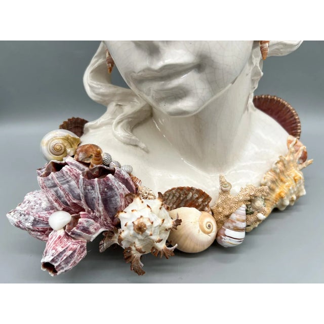 Vintage Nautical Seashell Shell Encrusted Ceramic Bust Sea Princess Woman For Sale In Houston - Image 6 of 13