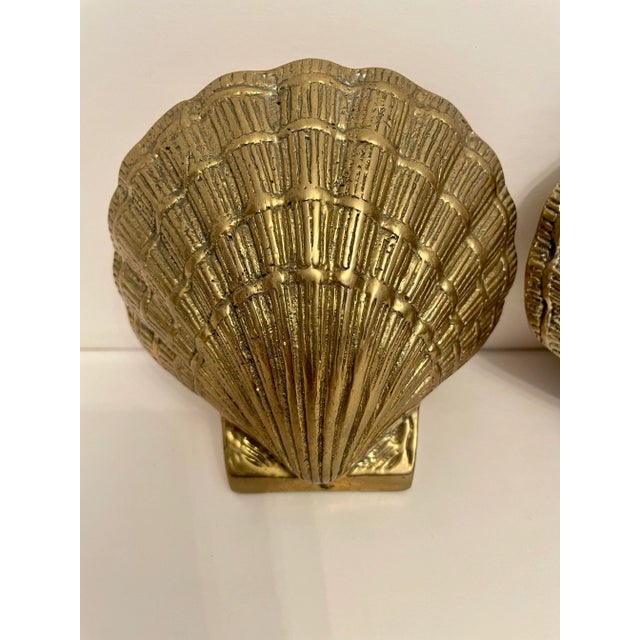 Pair Brass Seashell Scallop Bookends