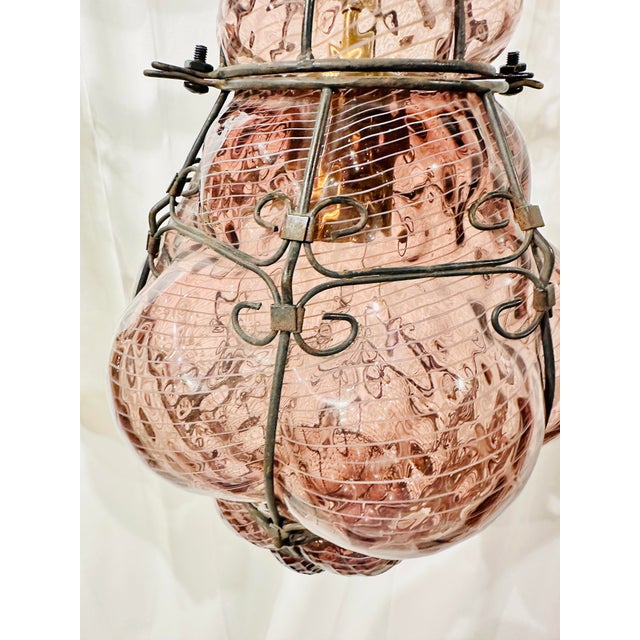 Mid 20th Century Vintage Murano Caged Filigrana Glass Lantern Attributed to Seguso, Amethyst Glass For Sale - Image 5 of 12