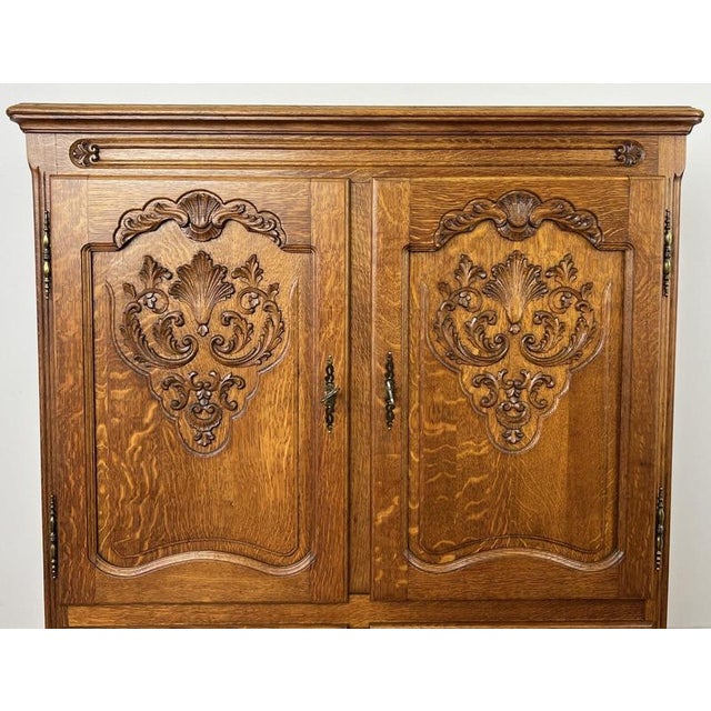 Gold Vintage French Louis XIV Oak Sideboard with Carved Cupboard For Sale - Image 8 of 13