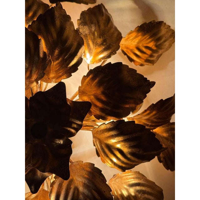 Vintage Gilt Leaves Flush Mount Light Fixture, 1980s For Sale - Image 12 of 13