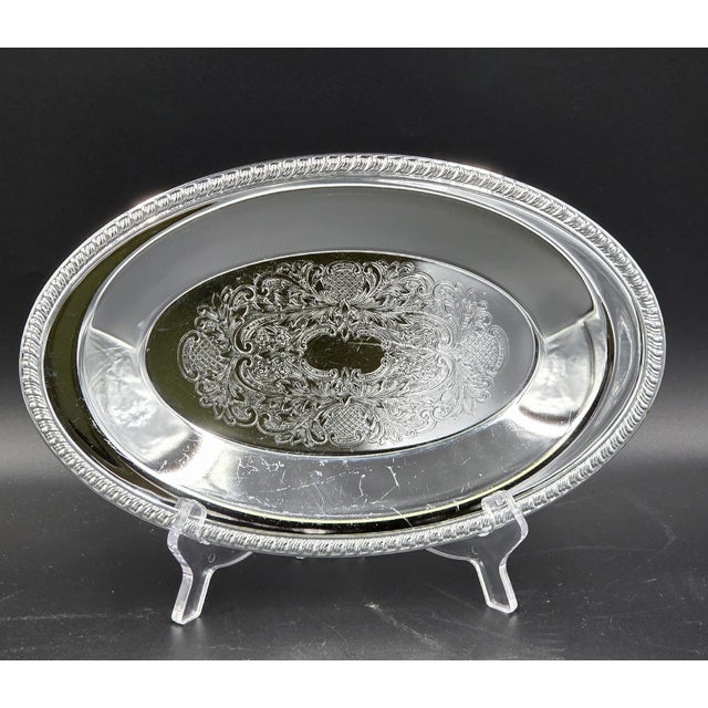 Vintage Ornate Silver-Plated Oval Serving Tray For Sale - Image 14 of 18