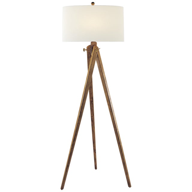 Transitional Chapman & Myers by Visual Comfort Signature Tripod Floor Lamp in French Wax with Linen Shade For Sale - Image 3 of 3