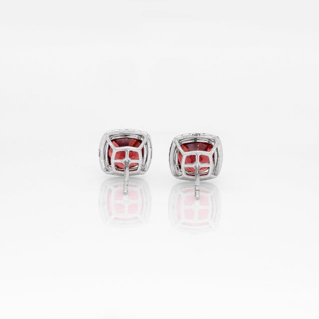 2020s Cosette Solid 14k White Gold Garnet Stud Earrings With Natural Diamond Halo, Pair For Sale - Image 5 of 6