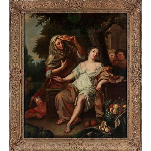 Circle of Caspar Netscher, Allegory, 1600s, Oil on Canvas For Sale - Image 7 of 7