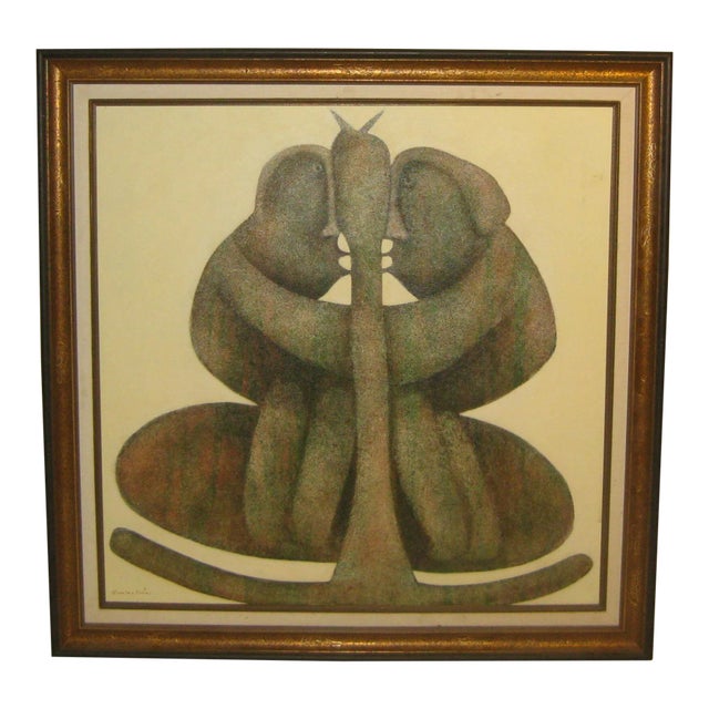 Pareja Sobre Aves Ii Oil Painting by Carlos Alberto Leon Cruz For Sale