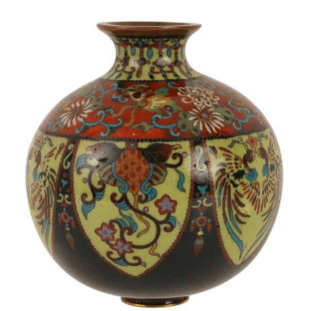 Late 19th Century Japanese Cloisonne Enamel Phoenix Butterfly Floral Vase Meiji Period For Sale - Image 5 of 5