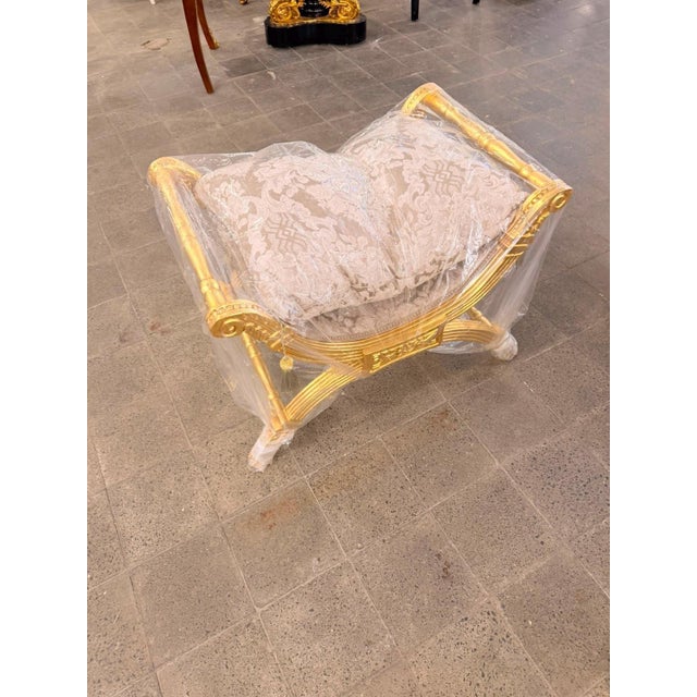 Beige Vintage French Empire Curule Stool For Sale - Image 8 of 8